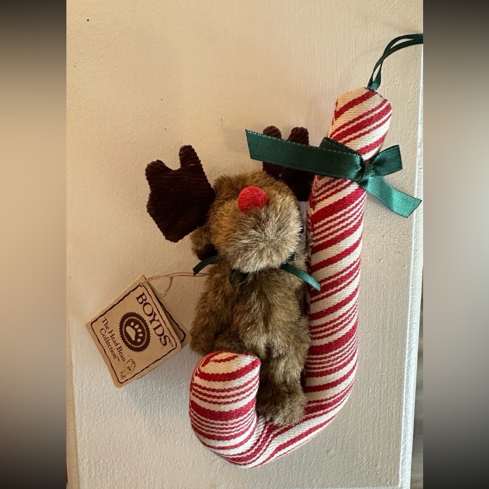 Boyds Bears candy cane ornament with original tag